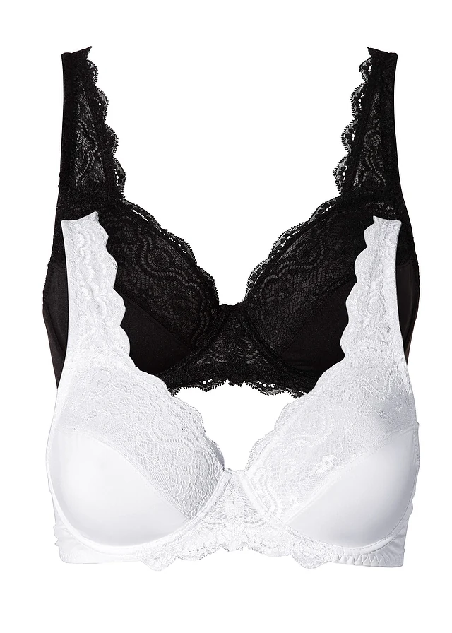 Beugel bh met sierlijk kant (set van 2), Kleur: wit+zwart