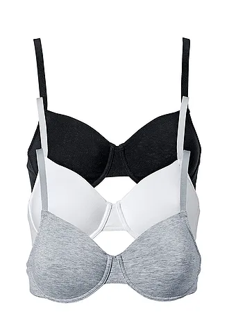 Lot de 3 soutiens-gorge moulés non rembourrés • blanc + noir + gris chiné • Boutique bonprix