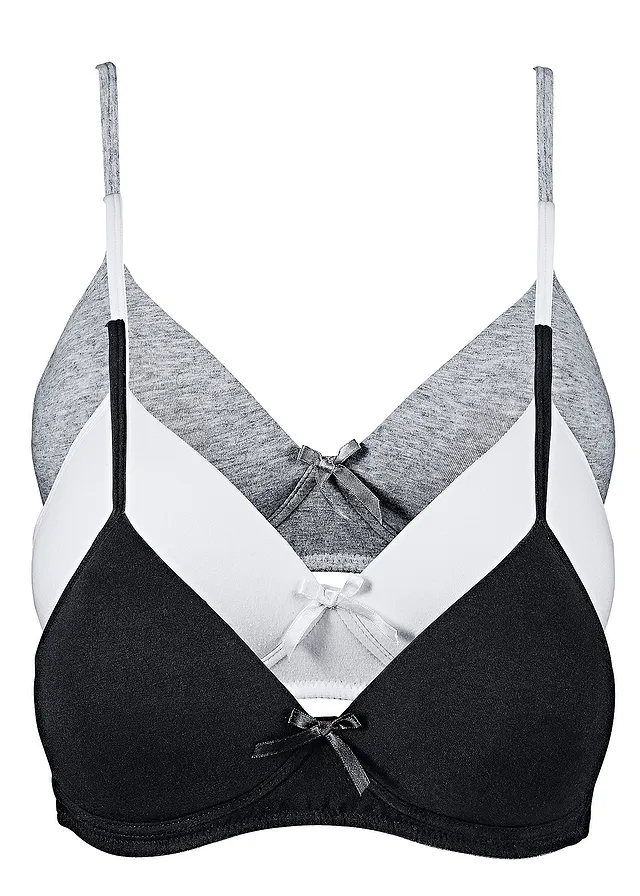Voorgevormde bh zonder beugels met biologisch katoen (set van 3) • zwart+wit+grijs gemêleerd • bonprix online shop