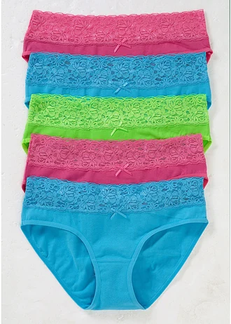 Slip met zacht katoen en kant (set van 5) • turkoois+pink+groen • bonprix online shop