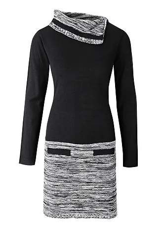 Robe en maille • noir/gris chiné • Boutique bonprix