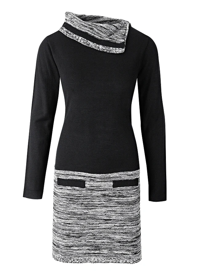 Robe en maille, Couleur: noir/gris chiné