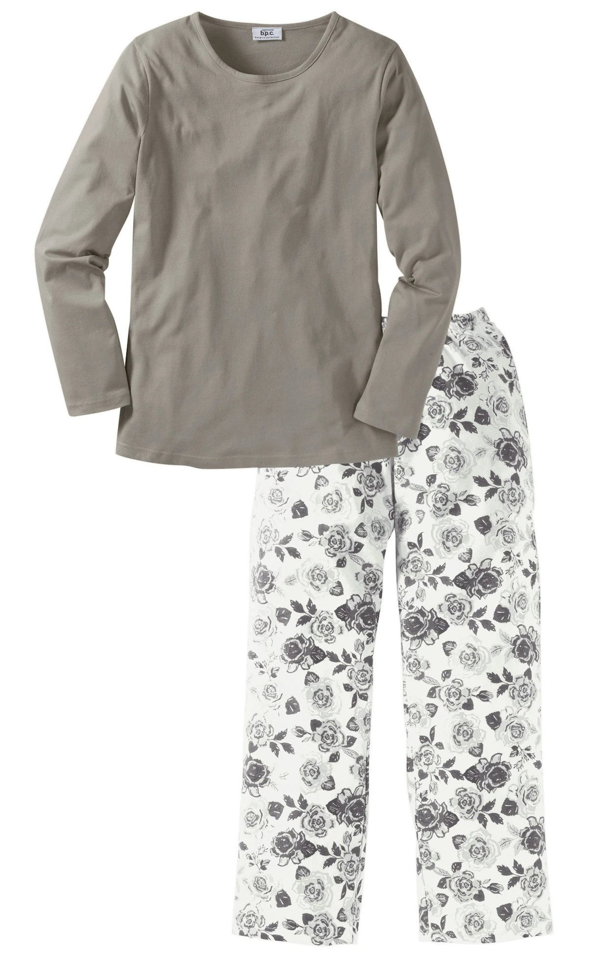 Pyjama van puur biologisch katoen • grijs/wit met print plus size • bonprix online shop