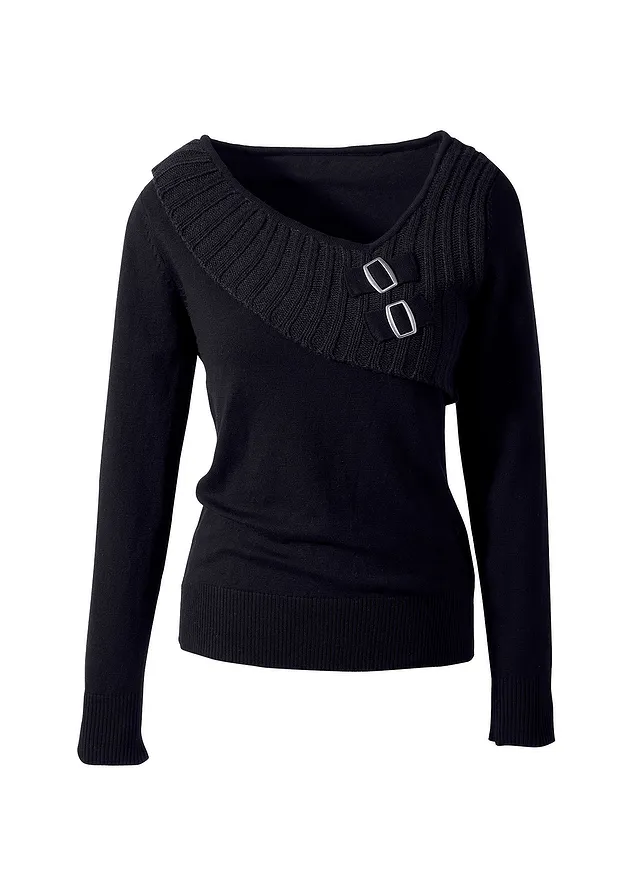 Finom kötésű pulóver pamut-keverékből • fekete • bonprix áruház