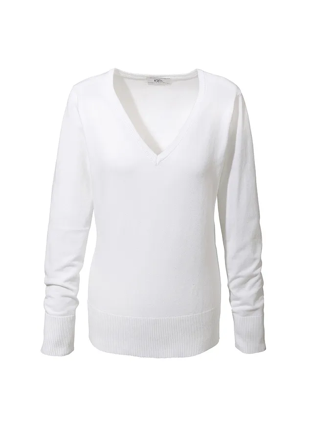 Pulóver s V-výstrihom, jemne pletený
