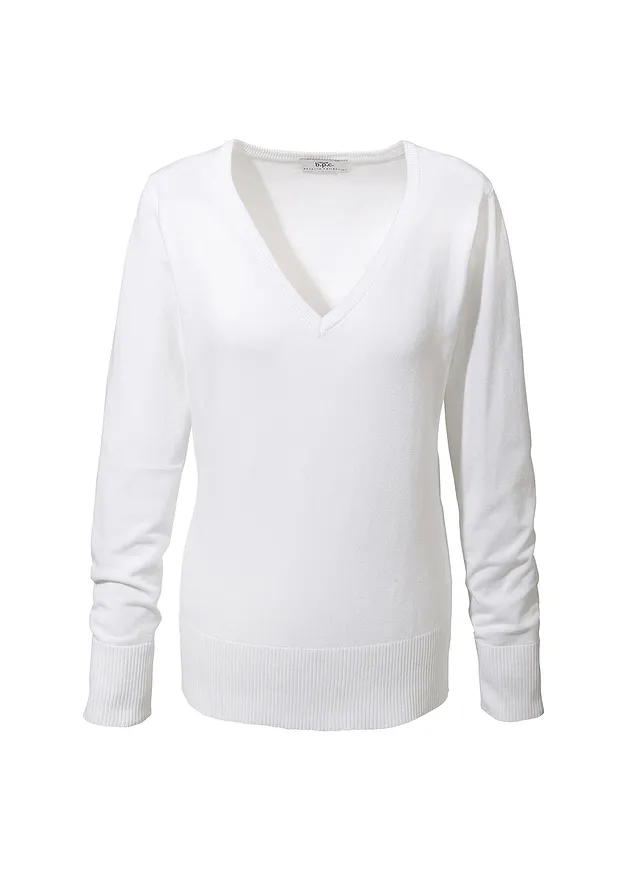 Sweter z cienkiej dzianiny • biały • sklep bonprix