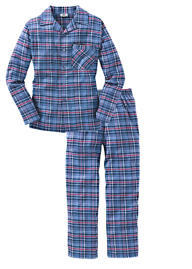 Pijama din flanel moale, cu fentă cu nasturi și mânecă lungă.