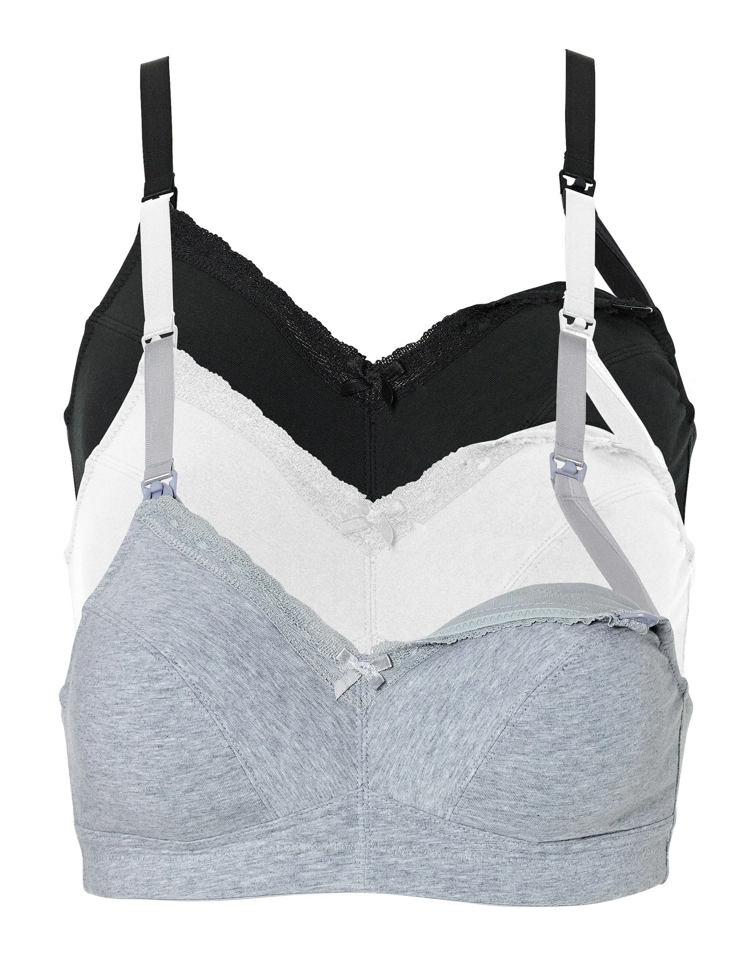 Kojicí podprsenka bez kostic, s organickou bavlnou (3 ks v balení) • černá + bílá + šedý melír • bonprix obchod