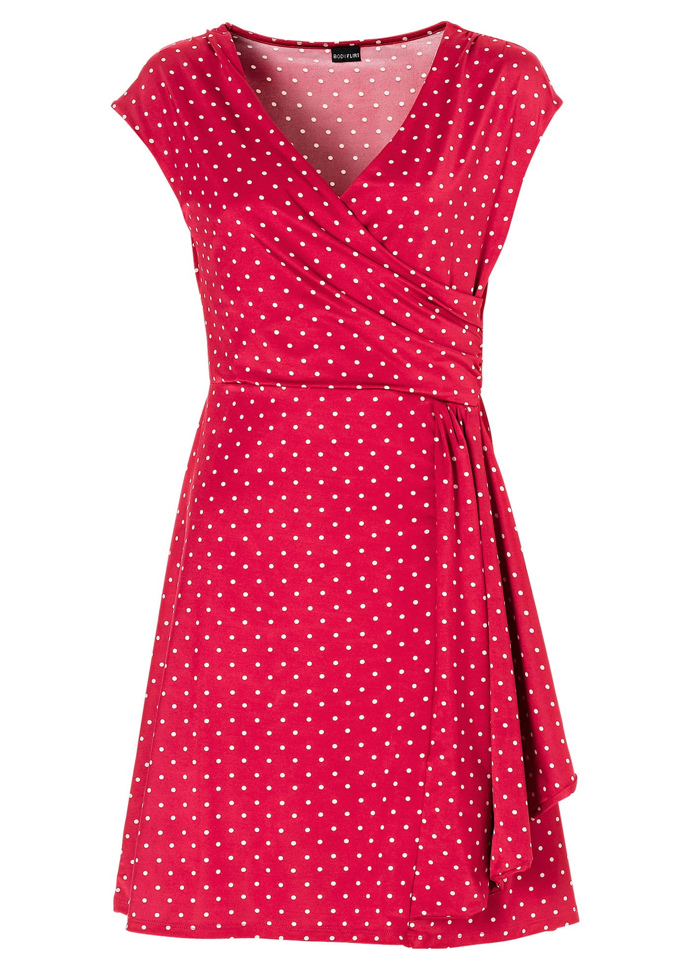 Jersey jurk met stippen • donkerrood-ecru • bonprix online shop