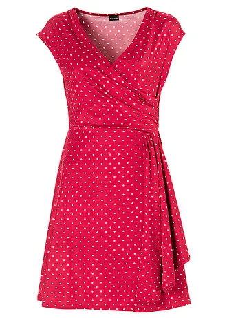 Jersey jurk met stippen • donkerrood-ecru • bonprix online shop