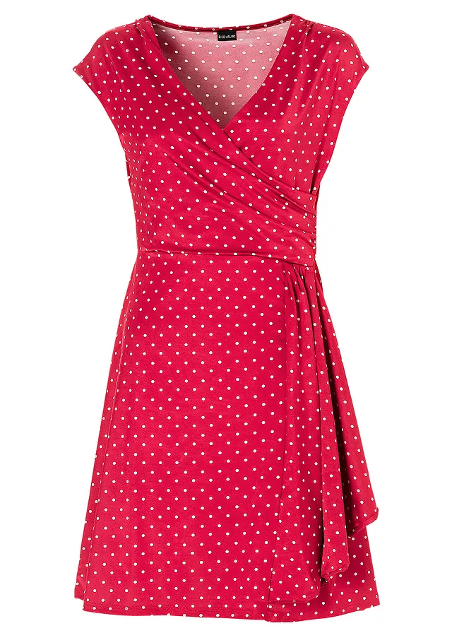 Jersey jurk met stippen • donkerrood-ecru • bonprix online shop