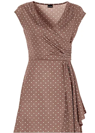 Bodkované džersejové šaty • matná hnedá/biela vlna bodkovaná • obchod bonprix