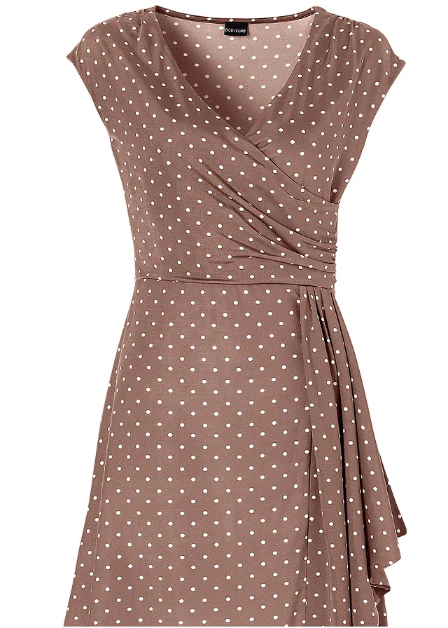 Bodkované džersejové šaty • matná hnedá/biela vlna bodkovaná • obchod bonprix