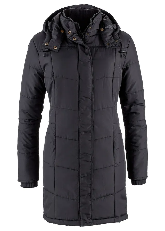 Doudoune longue à col montant et capuche • noir • Boutique bonprix