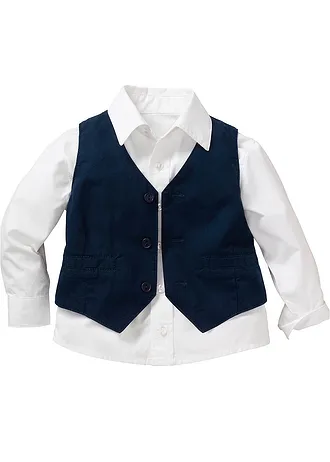 Baby gilet, overhemd en broek (3-dlg. set) • wit-donkerblauw • bonprix online shop