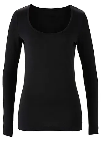 Longsleeve met ronde hals, Kleur: zwart