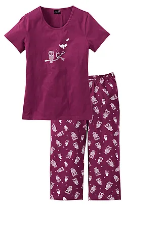 Capri pyžamo s krátkými rukávy, barva: bobulovo-bílá