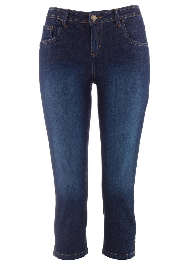Jeansy slim fit, cropped, średni stan