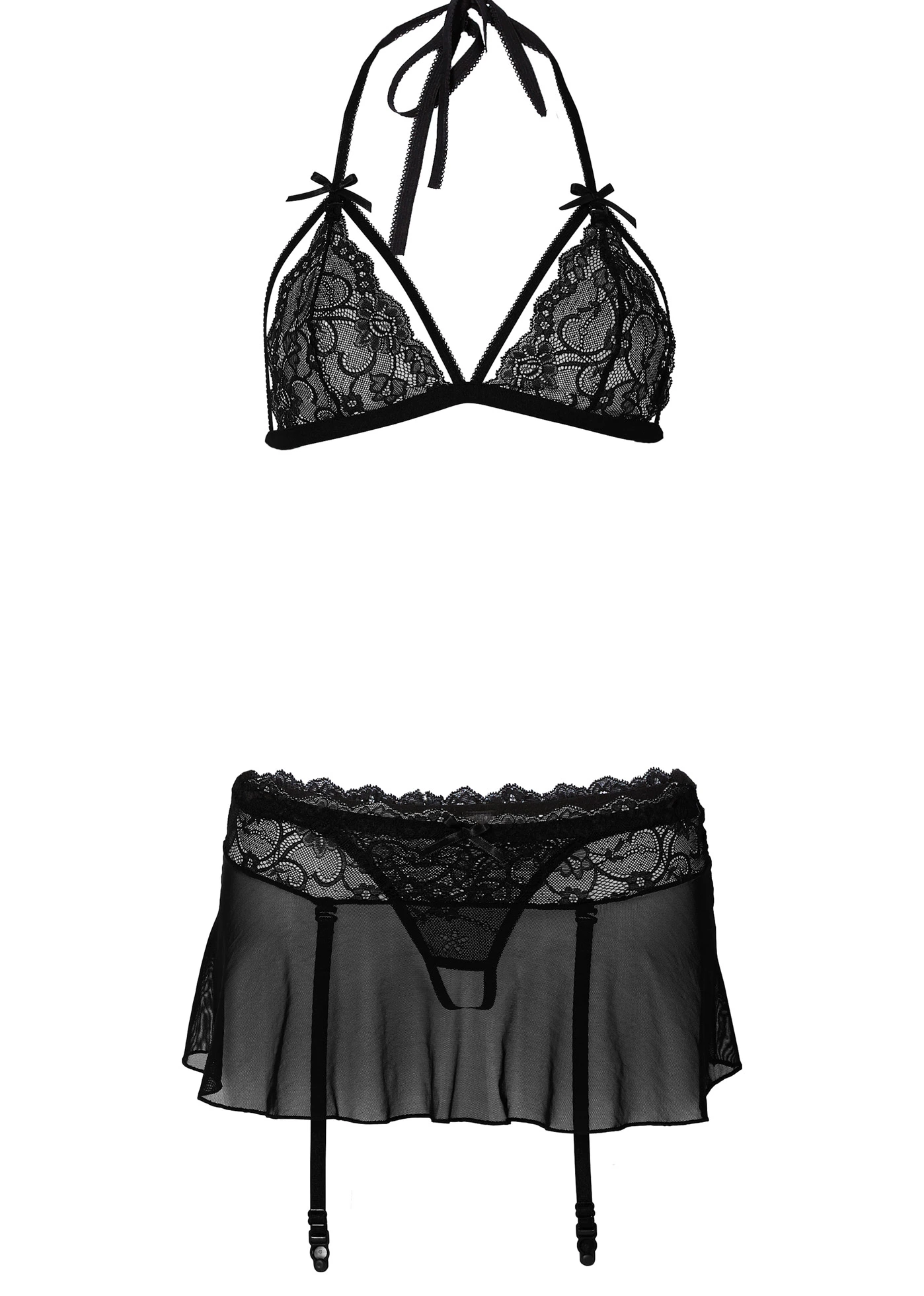 Triangel bh, string en rok (3-dlg. set) • zwart • bonprix online shop