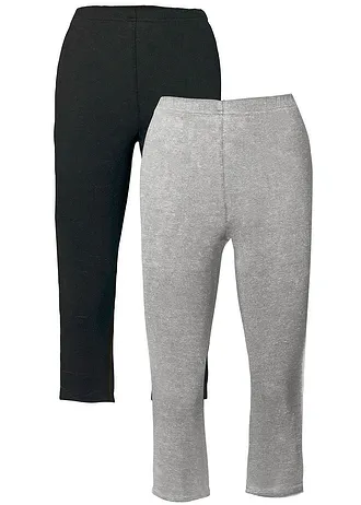 Lot de 2 leggings corsaire • gris clair chiné + noir • Boutique bonprix