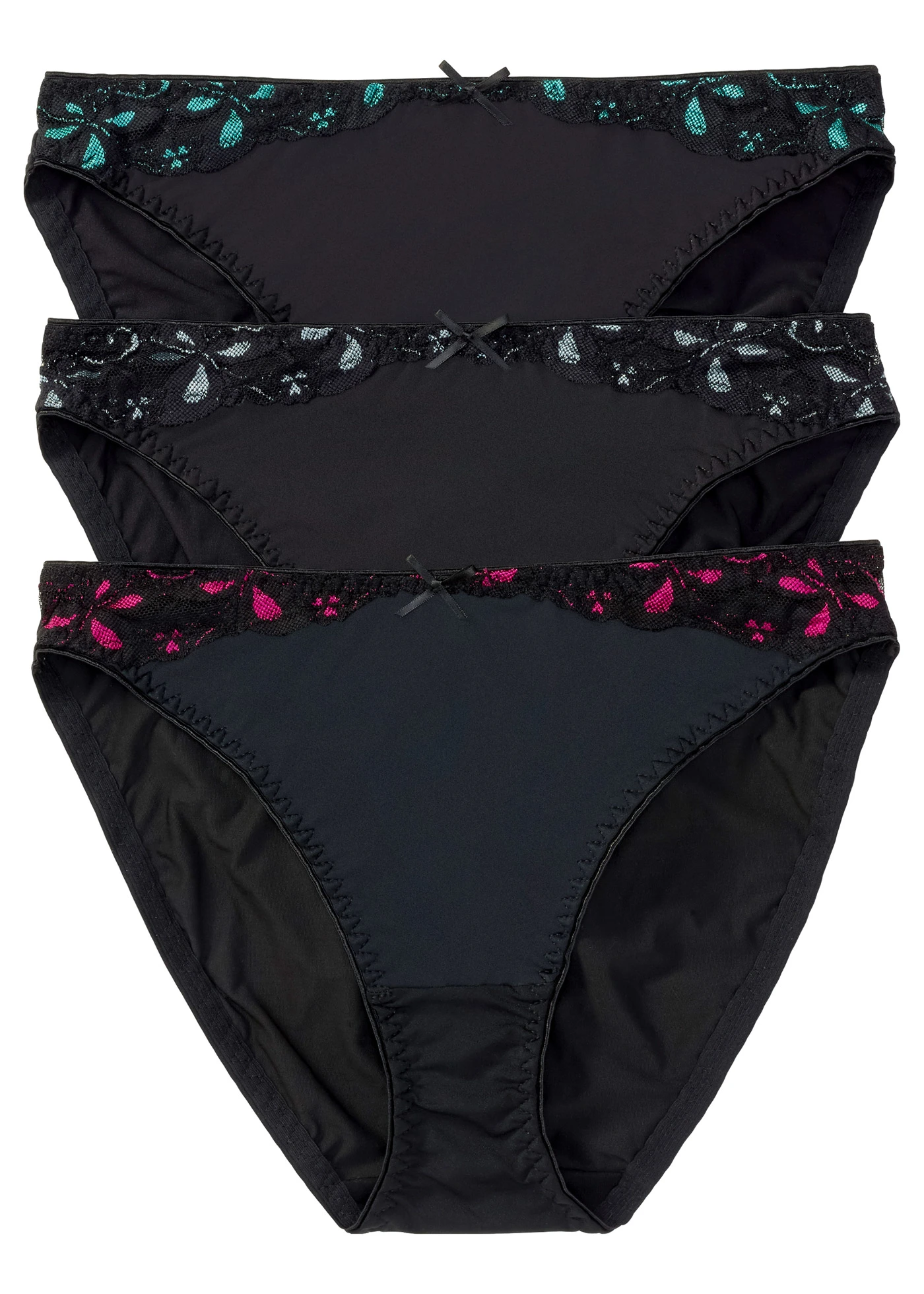 Slip met kant (set van 3) • zwart-pink+zwart-grijs+zwart-turkoois • bonprix online shop
