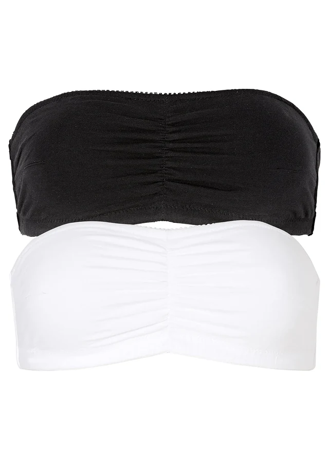 Lot de 2 soutiens-gorge bandeau coton, Couleur: noir/blanc