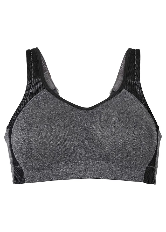 Sutien sport cu susținere medie • gri/negru melanj • magazin bonprix