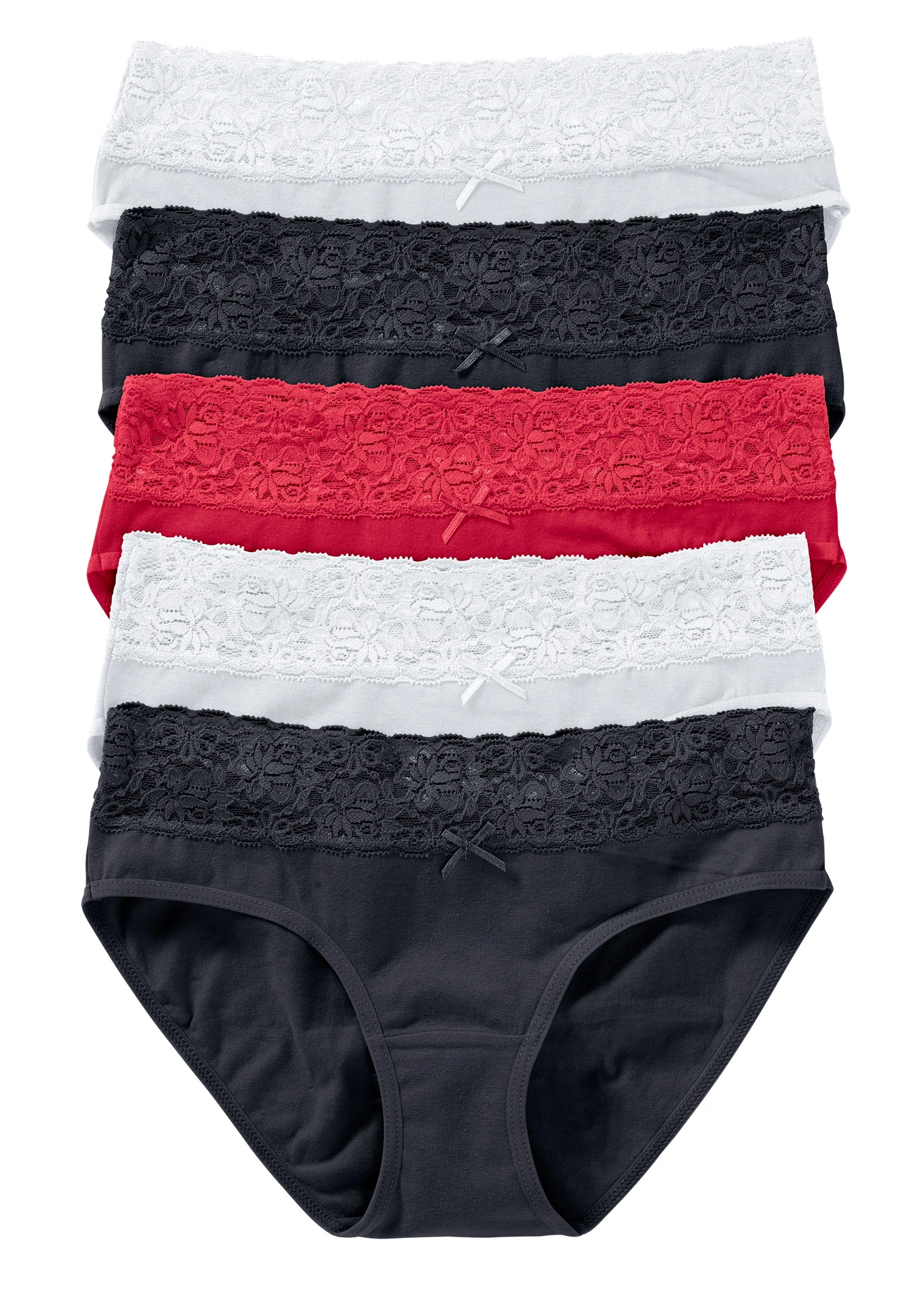 Slip met zacht katoen en kant (set van 5) • zwart+wit+rood • bonprix online shop