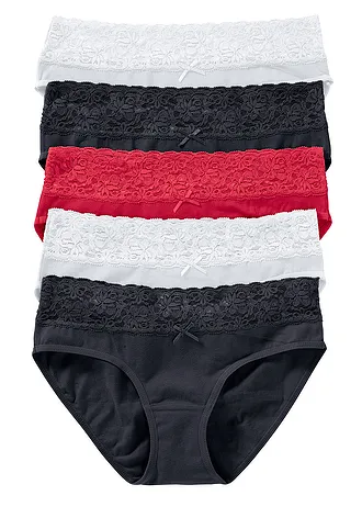 Kalhotky s krajkou (5 ks v balení) • černá + bílá + červená • bonprix obchod