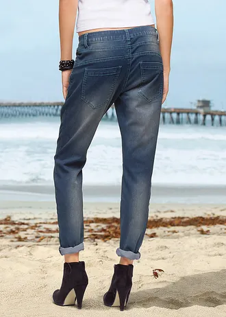 Strečové džíny Boyfriend, Low Waist • tmavě modrý denim used • bonprix obchod