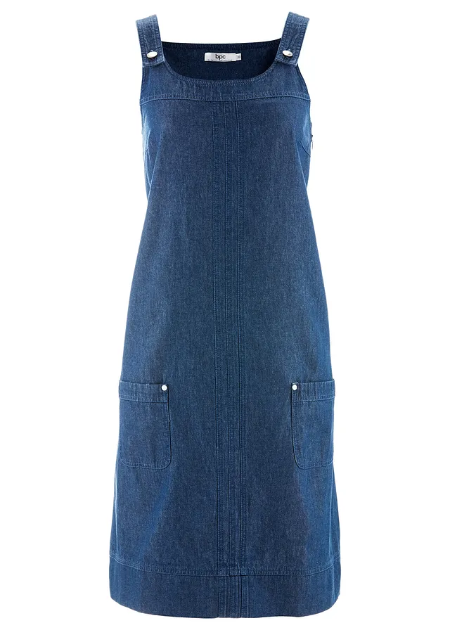 Bavlnené džínsové šaty na traky, po kolená