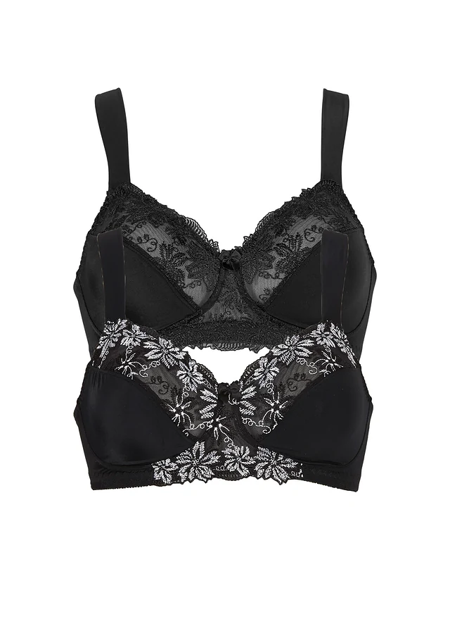 Lot de 2 soutiens-gorge sans armatures à bretelles rembourrées, Couleur: noir+blanc