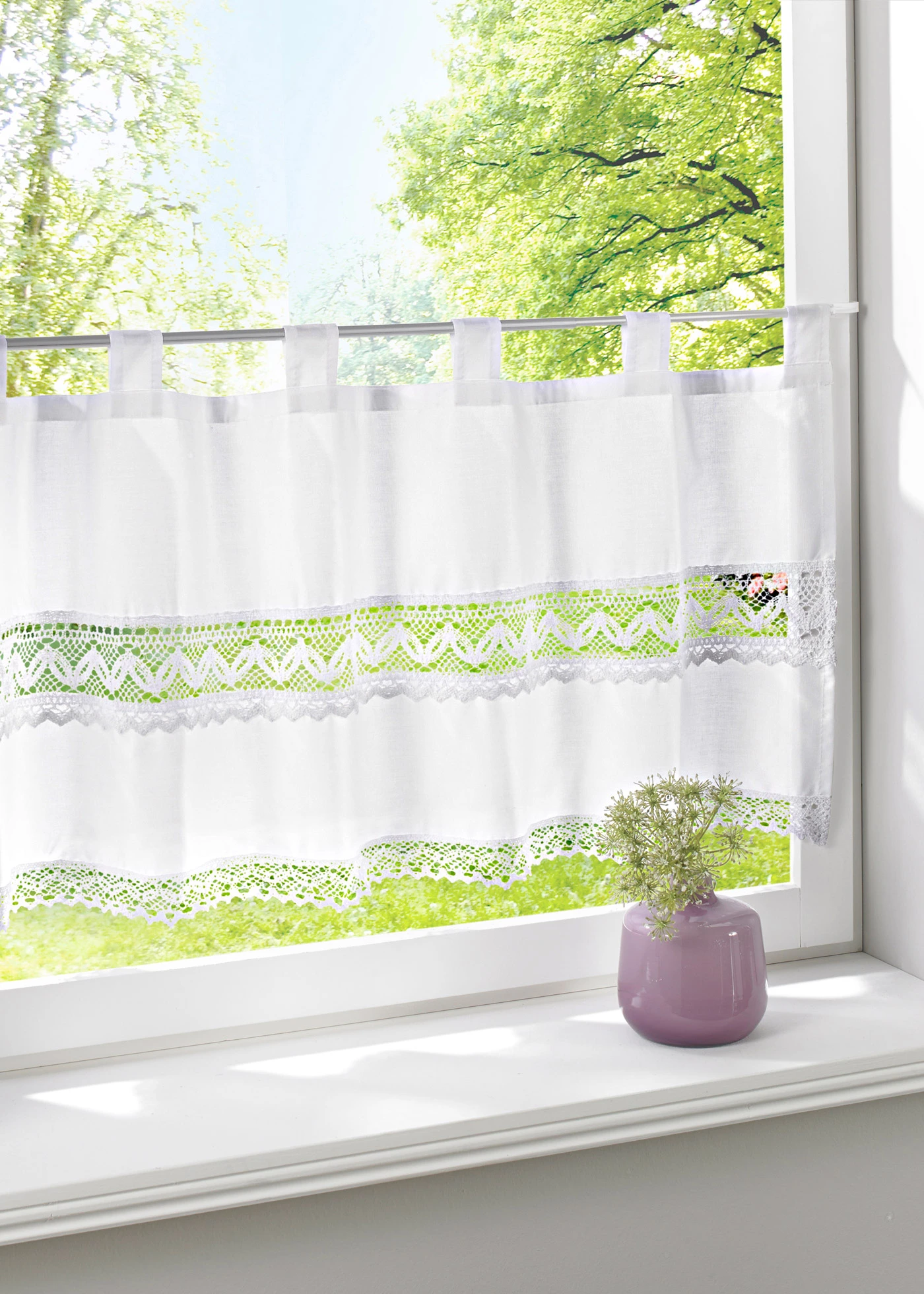 Vitrážková záclona s háčkovaným lemem • bílá • bonprix obchod