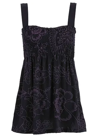 Tunikový top ze směsi s viskózou, barva: černo-fialová s květy