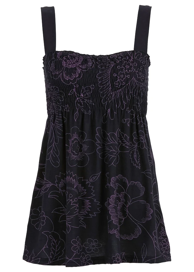 Top tunique en viscose mélangée, Couleur: noir/violet floral