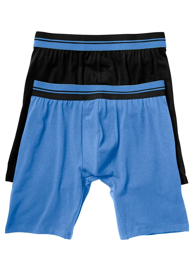 Dlhé boxerky s bavlnou (2 ks), priliehavé • čierna/stredne modrá • obchod bonprix