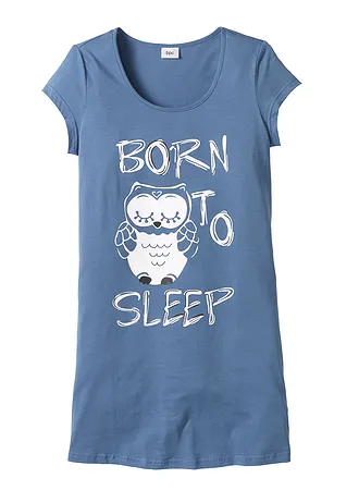 Chemise de nuit 100% coton • bleu-imprimé chouette • Boutique bonprix