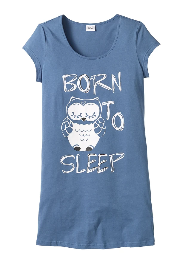 Chemise de nuit 100% coton, Couleur: bleu-imprimé chouette