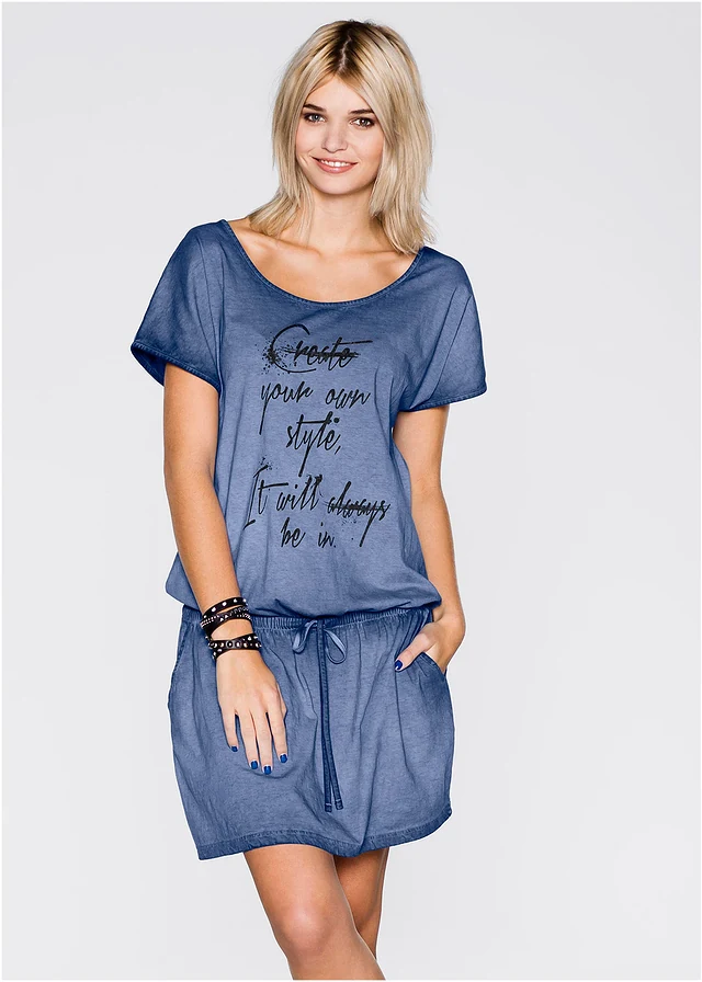 Robe en jersey 100% coton, Couleur: bleu délavé