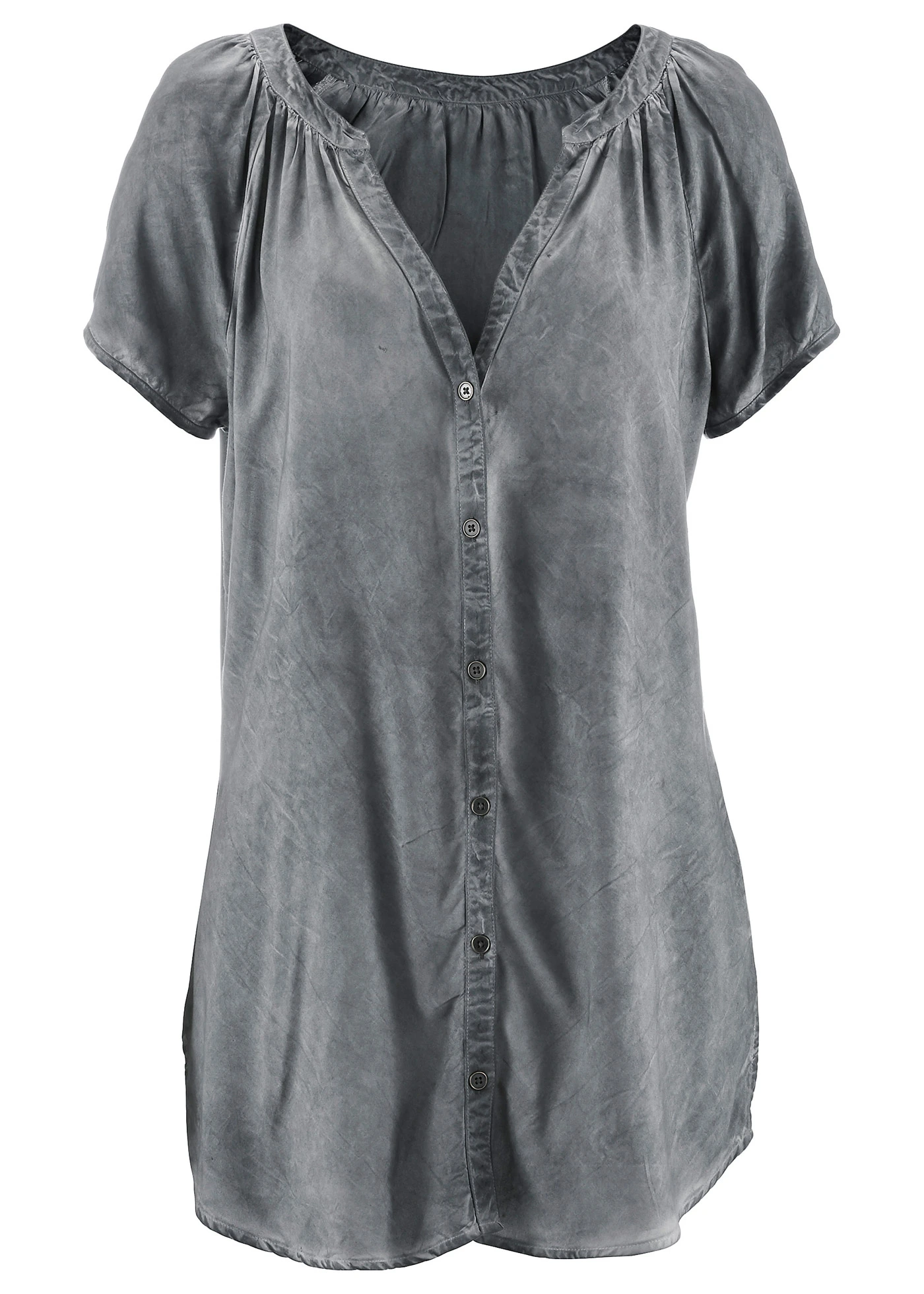 Bavlněná halenka Cold Dyed z udržitelné bavlny, krátký rukáv • kouřově šedá • bonprix obchod