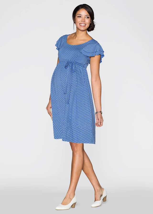 Robe de grossesse en jersey viscose, Couleur: bleu ciel à pois