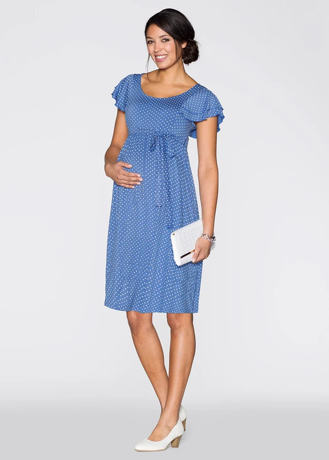 Robe de grossesse en jersey viscose, Couleur: bleu ciel à pois