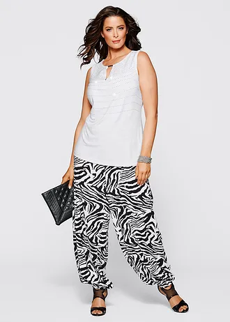 Palazzo broek van soepele viscose, Kleur: zwart zebraprint