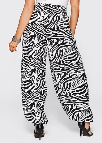 Palazzo broek van soepele viscose, Kleur: zebraprint zwart
