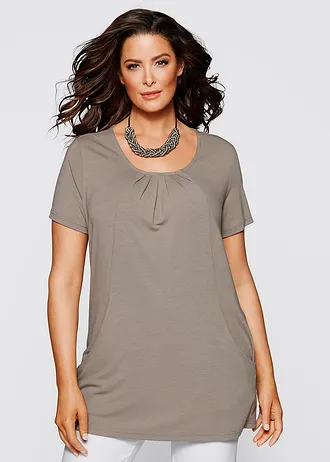 Longshirt met viscose, Kleur: taupe
