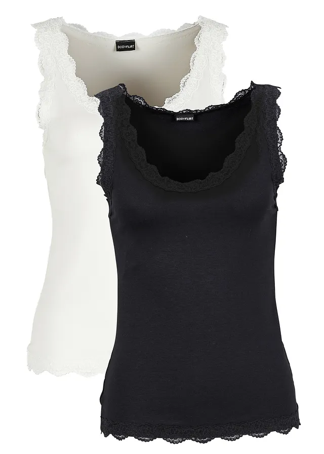 Top s čipkou, 2ks v balení, z viskózového mixu Top s čipkou, 2ks v balení, z viskózového mixu