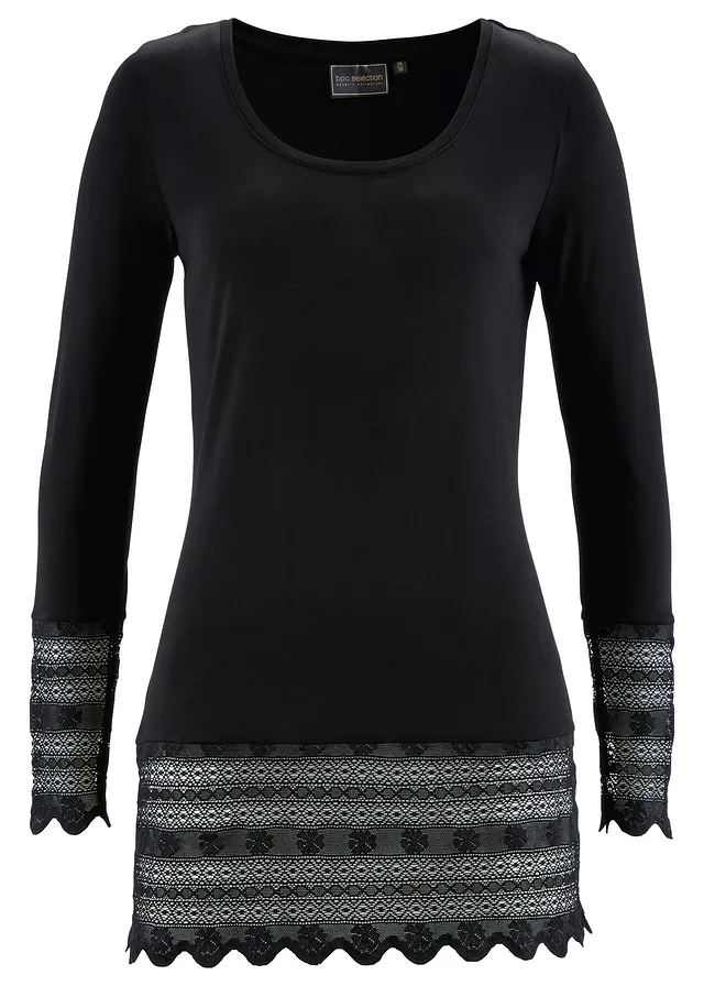 Longshirt met kant • zwart • bonprix online shop