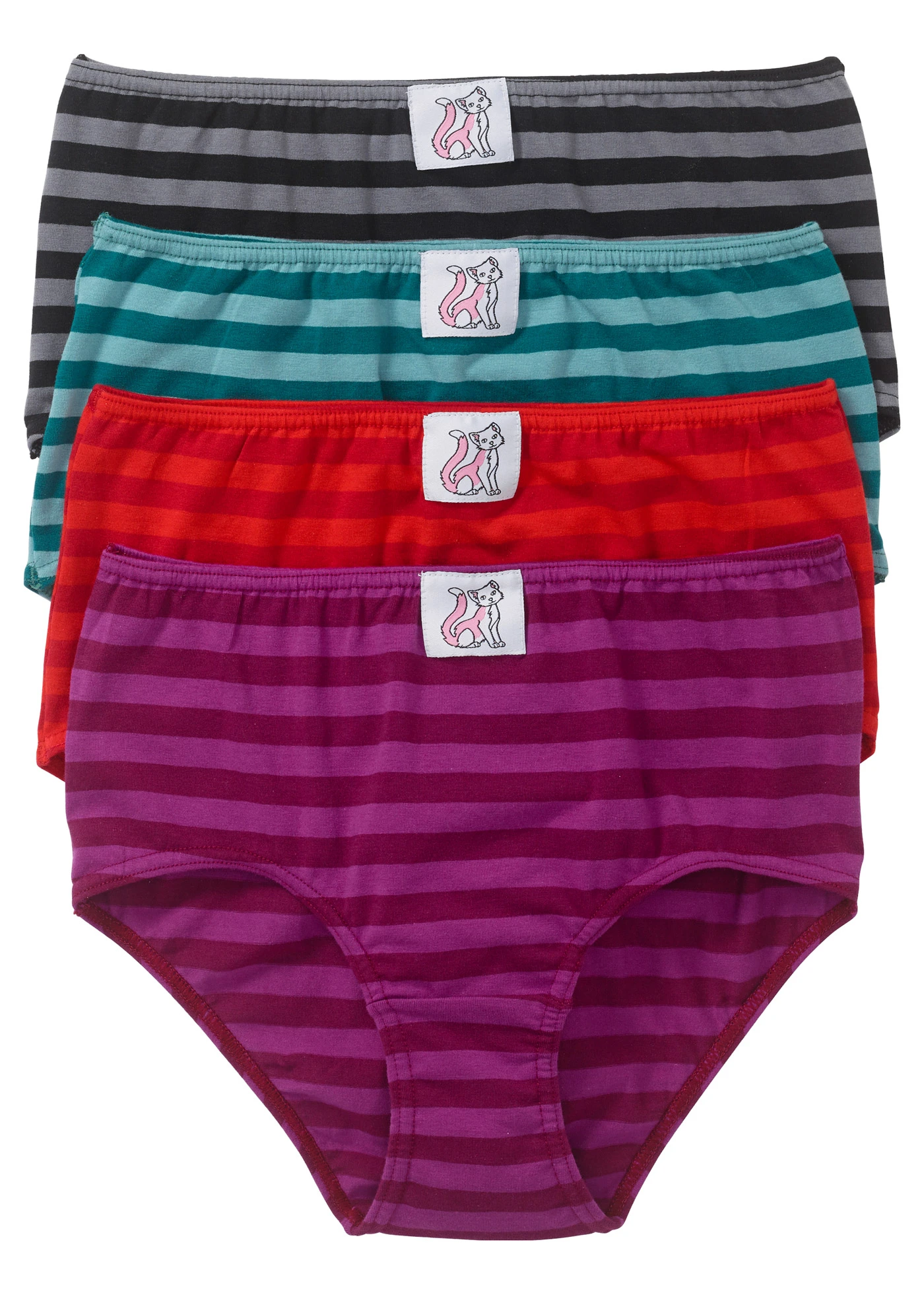 Maxislip met zacht katoen (set van 4) • rood+petrol+bessen+zwart gestreept • bonprix online shop