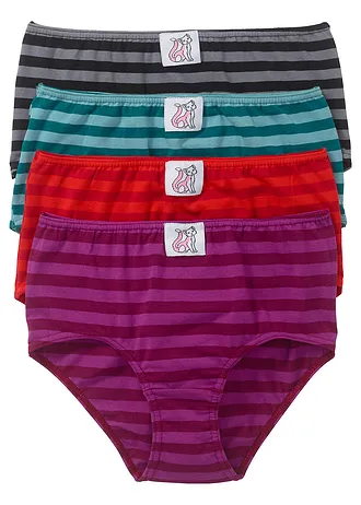 Lot de 4 slips maxi, Couleur: rouge + pétrole + prune + noir rayé