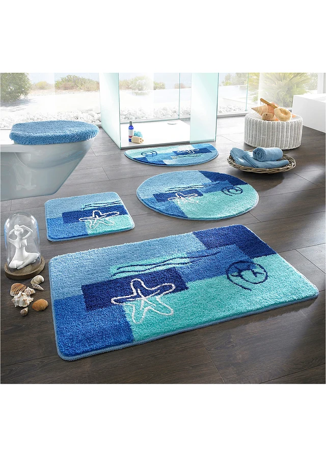 Badmat met maritieme motieven, Kleur: blauw